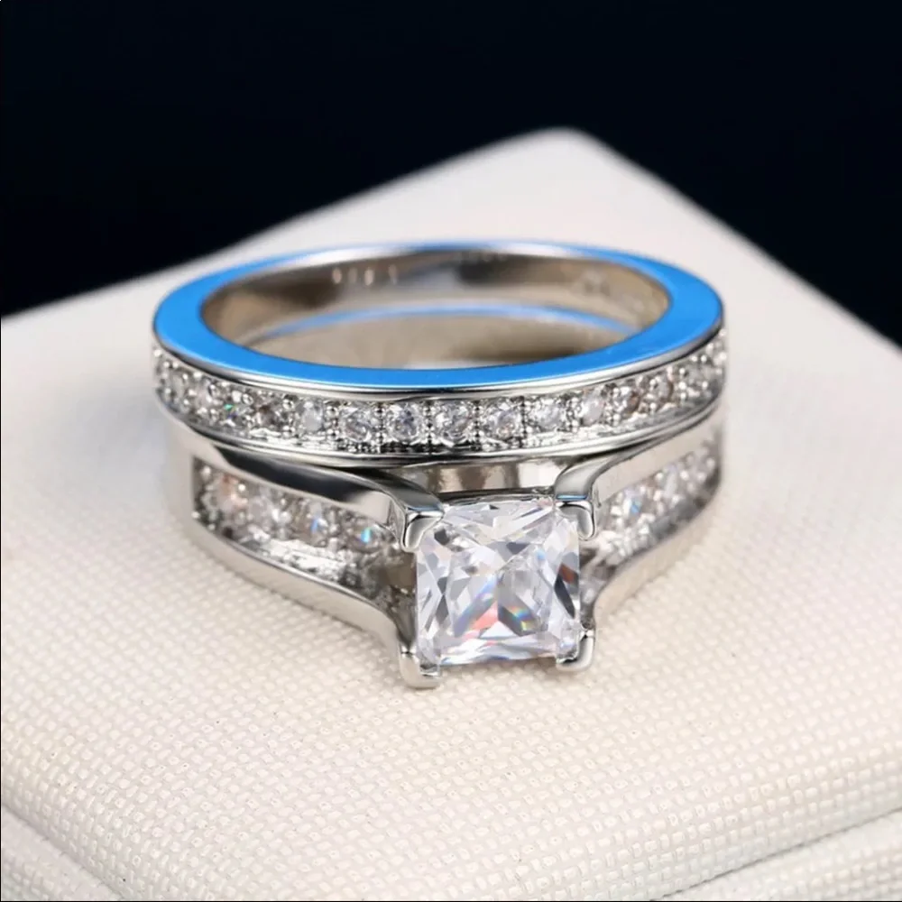 New Women’s 2pc Set 925 Silver Diamond Ring - Picture 4 of 4